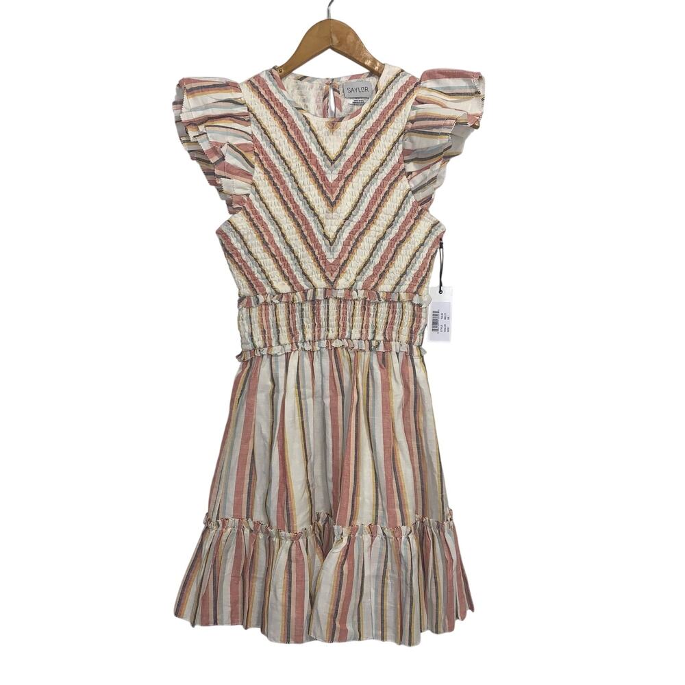 NWT Saylor Pastel Mini Stripe Ruffle Sleeve Mini Dress Size XS